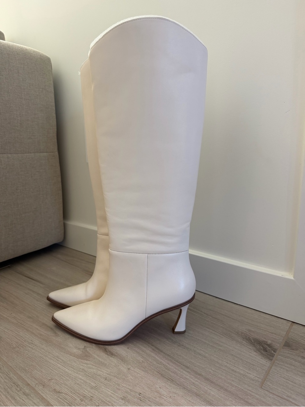 Vince Camuto Cream Under-the-Knee Pointed Toe Heeled Boots